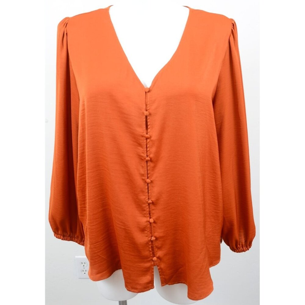 Ava & Viv PLUS Size‎ 2X Satin Burnt Orange Button Down Long Sleeve Blouse Top